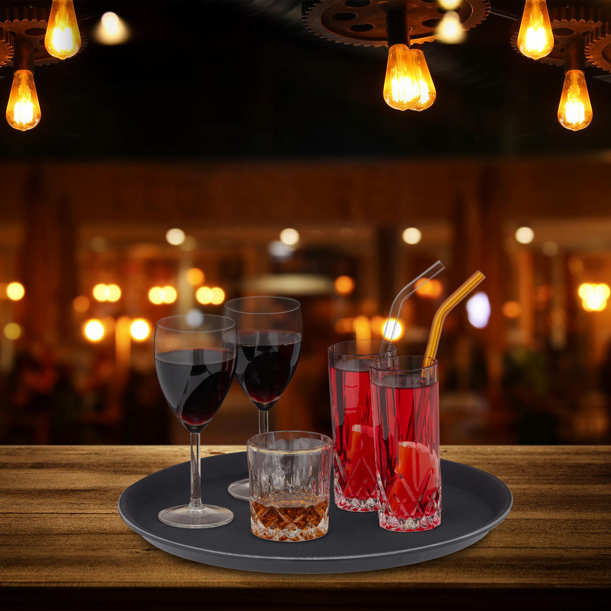 10xSERVIERTABLETT - Schwarz, Kunststoff (35/2/35cm) - Relaxdays