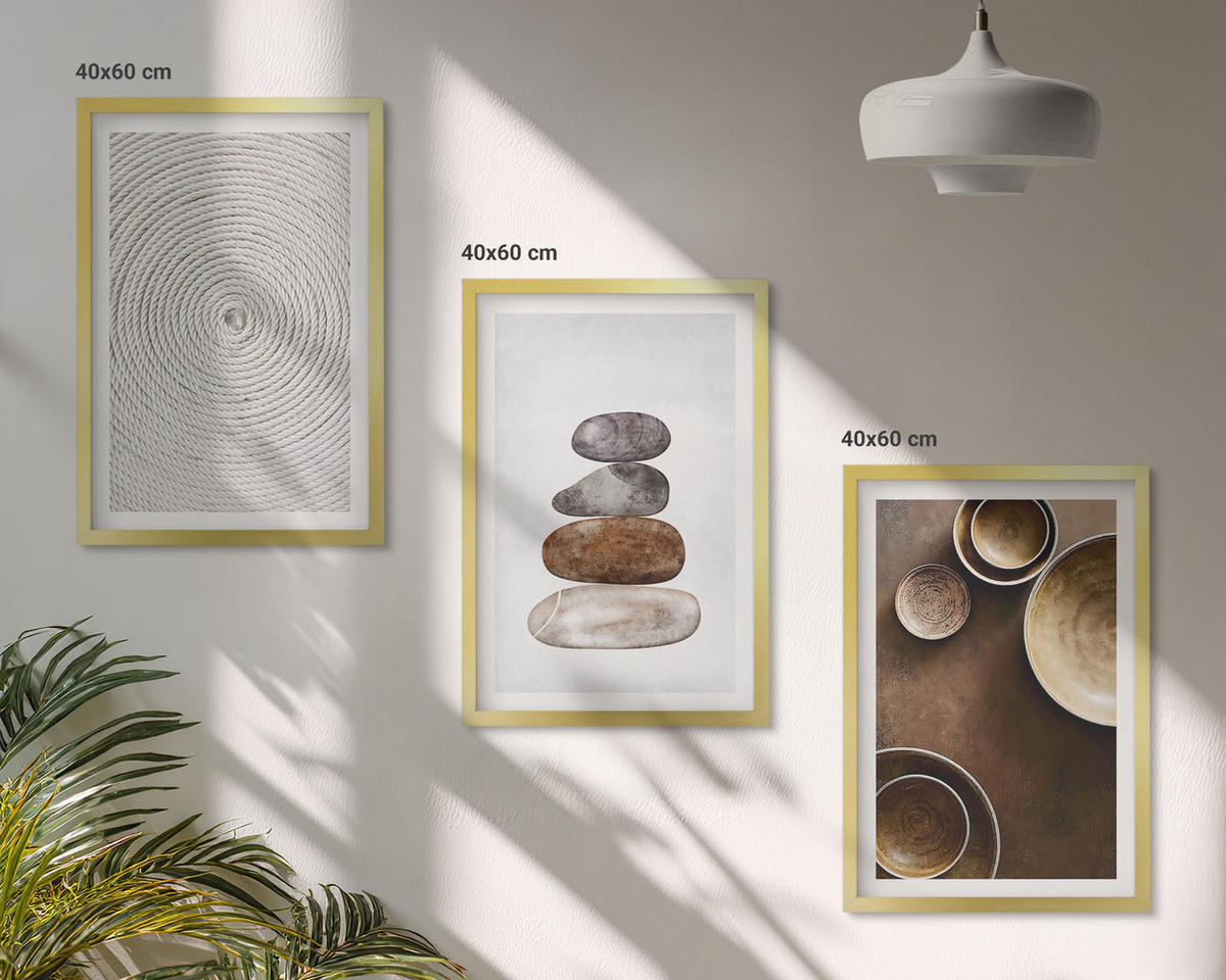 WANDBILDER 3er Set - 40x60 cm Goldrahmen - Texturen in der modernen Kunst - Goldfarben, Kunststoff (40/60cm) - ArtPrintCave