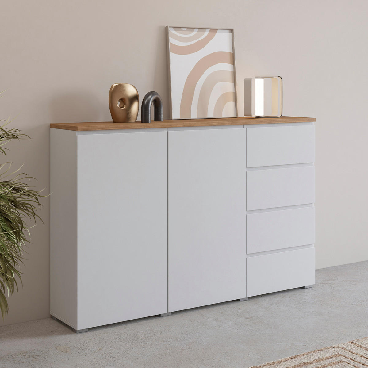 SIDEBOARD Liko Weiß und Holz - Weiß, Holzwerkstoff (150/100.4/34.5cm) - Petits-meubles