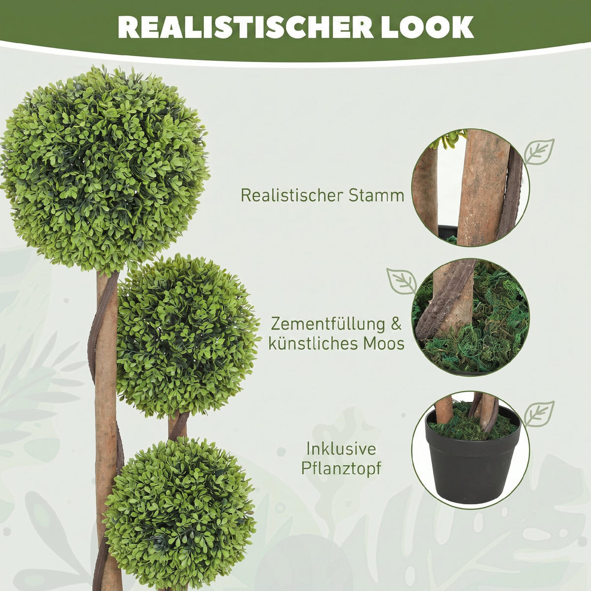 KÜNSTLICHER Buchsbaum Kunststoff, Zement Grün - Schwarz/Grün, Kunststoff (90cm) - HOMCOM