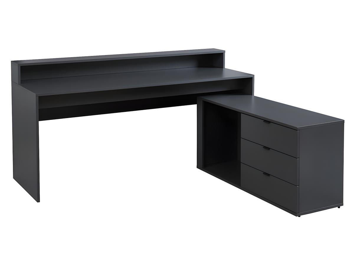 GAMING-ECKSCHREIBTISCH mit Stauraum & LEDs - MDF - Grau - NEHA - Anthrazit, Holz (180/120/90cm) - Vente-Unique
