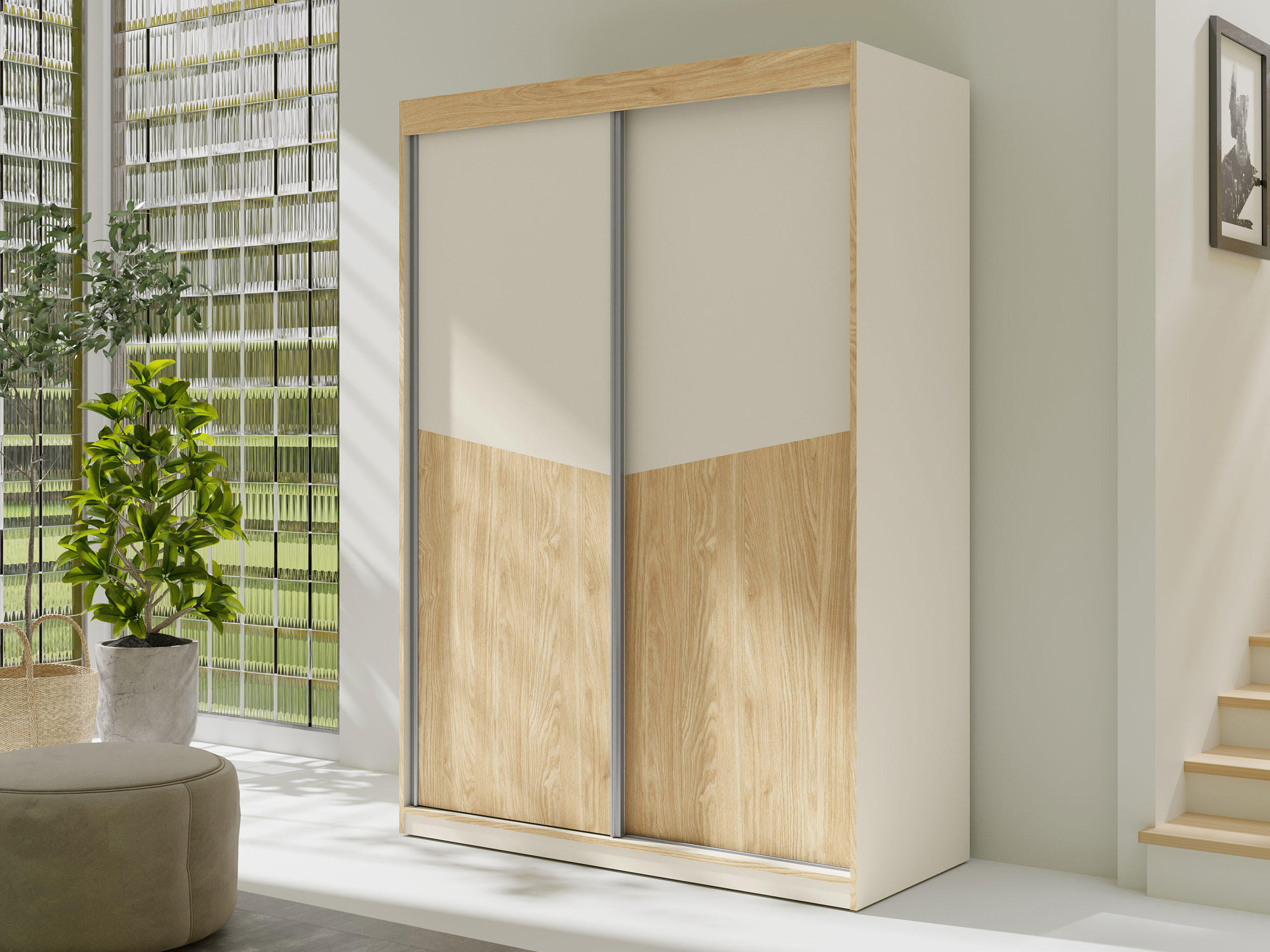 SCHIEBETÜRENSCHRANK Aston 02 - Eichefarben/Beige, Holzwerkstoff (150/215/65cm) - MIRJAN24