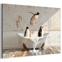 METALLBILD Vintage - Pinguin - Badewanne - Schaumstoff 120x80 cm - Schwarz, Metall (120/80cm) - MuchoWow