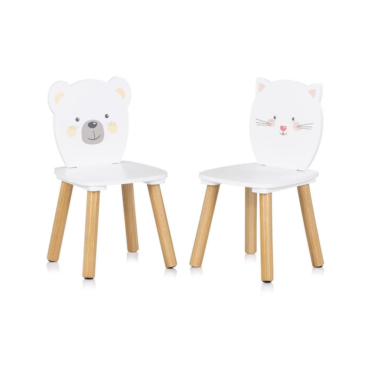 KINDERSITZGRUPPE Tiermotiv weiß 55 x 55 cm, Tischset, 2 Stühle, MDF, Massivholz, Tiermotive, Holz - Weiß, Holzwerkstoff (55/45/55cm) - Chipolino