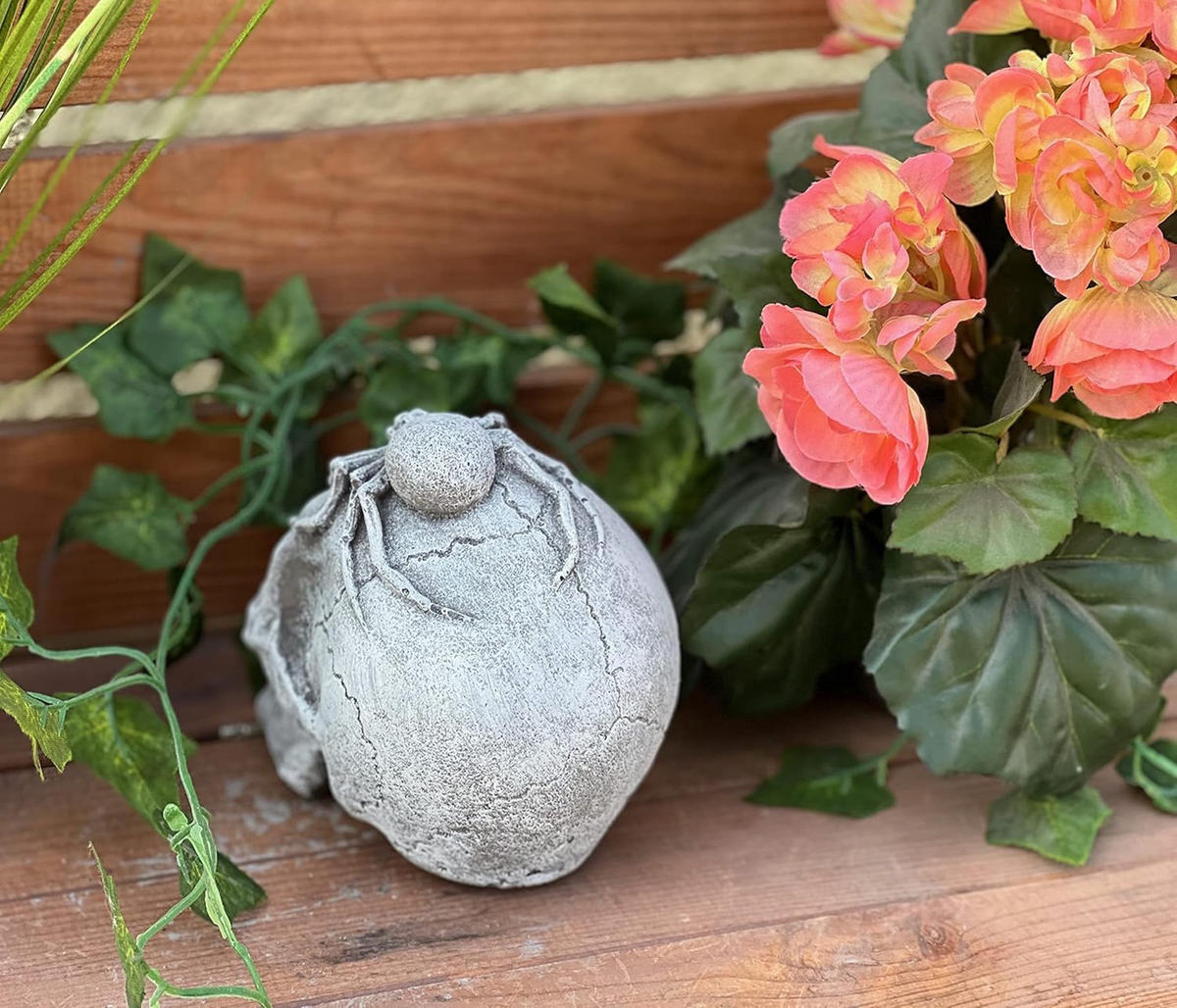 STEINFIGUR Gothic Schädel mit Spinne frostfest massiv - Grau, Stein (9/12/13cm) - stoneandstyle