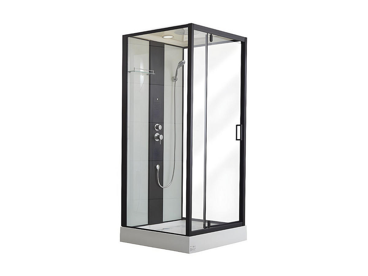 DUSCHKABINE Massagedusche - 90 x 90 x 215 cm - Regendusche & Handbrause - PRIMEA - Schwarz, Metall (90/90/215cm) - Vente-Unique
