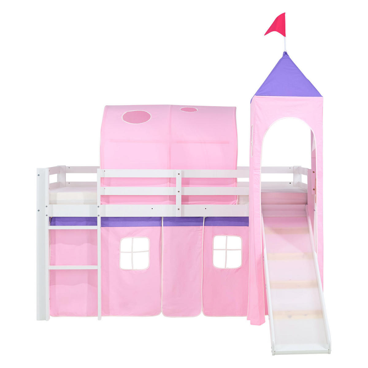 HOCHBETT mit Rutsche 90/200 cm Rosa - Weiß/Rosa, Holz - Homestyle4u