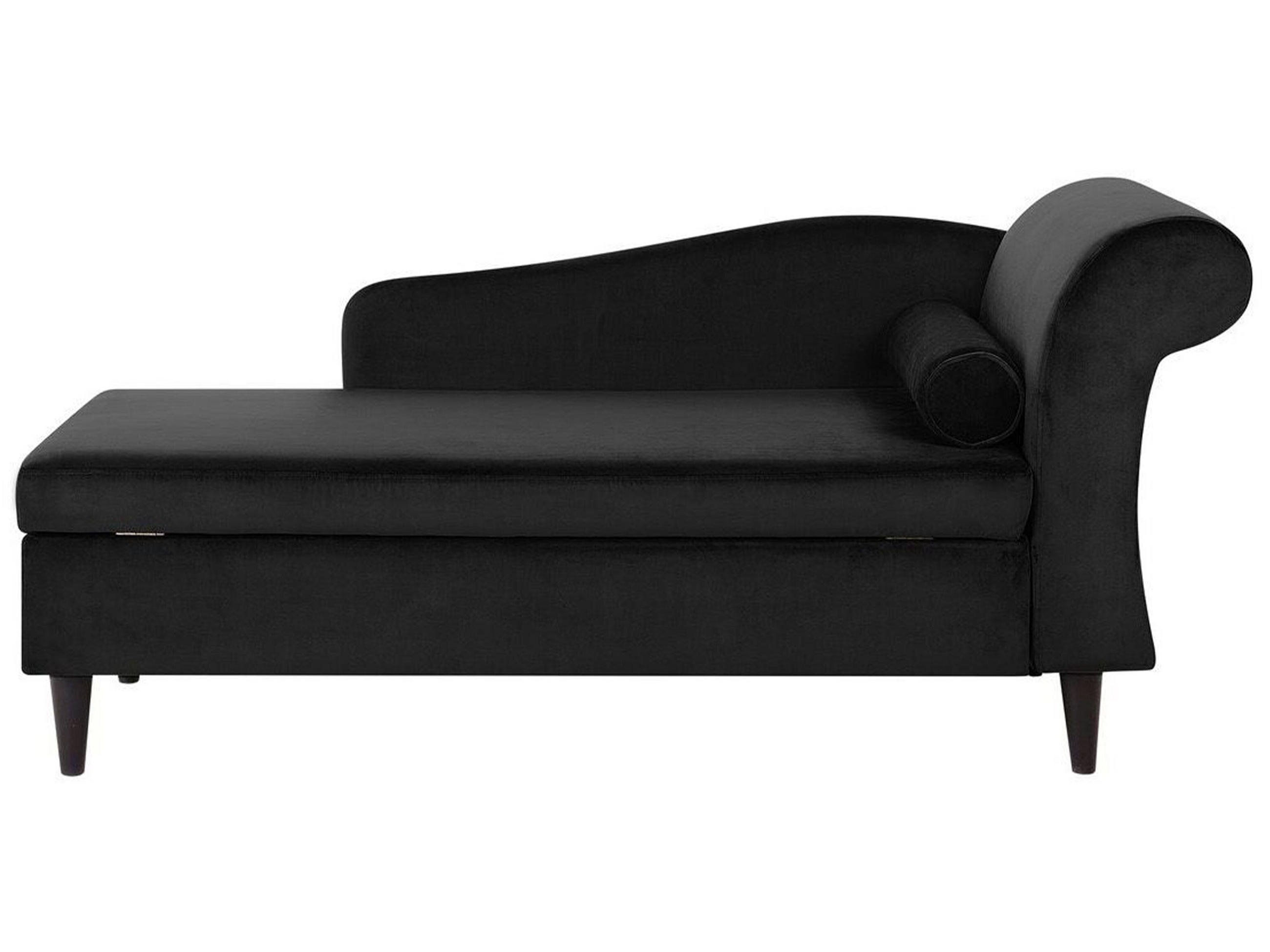 CHAISELONGUE Samtstoff schwarz rechtsseitig Luiro - Dunkelbraun/Schwarz, Textil (160/77/70cm) - Beliani