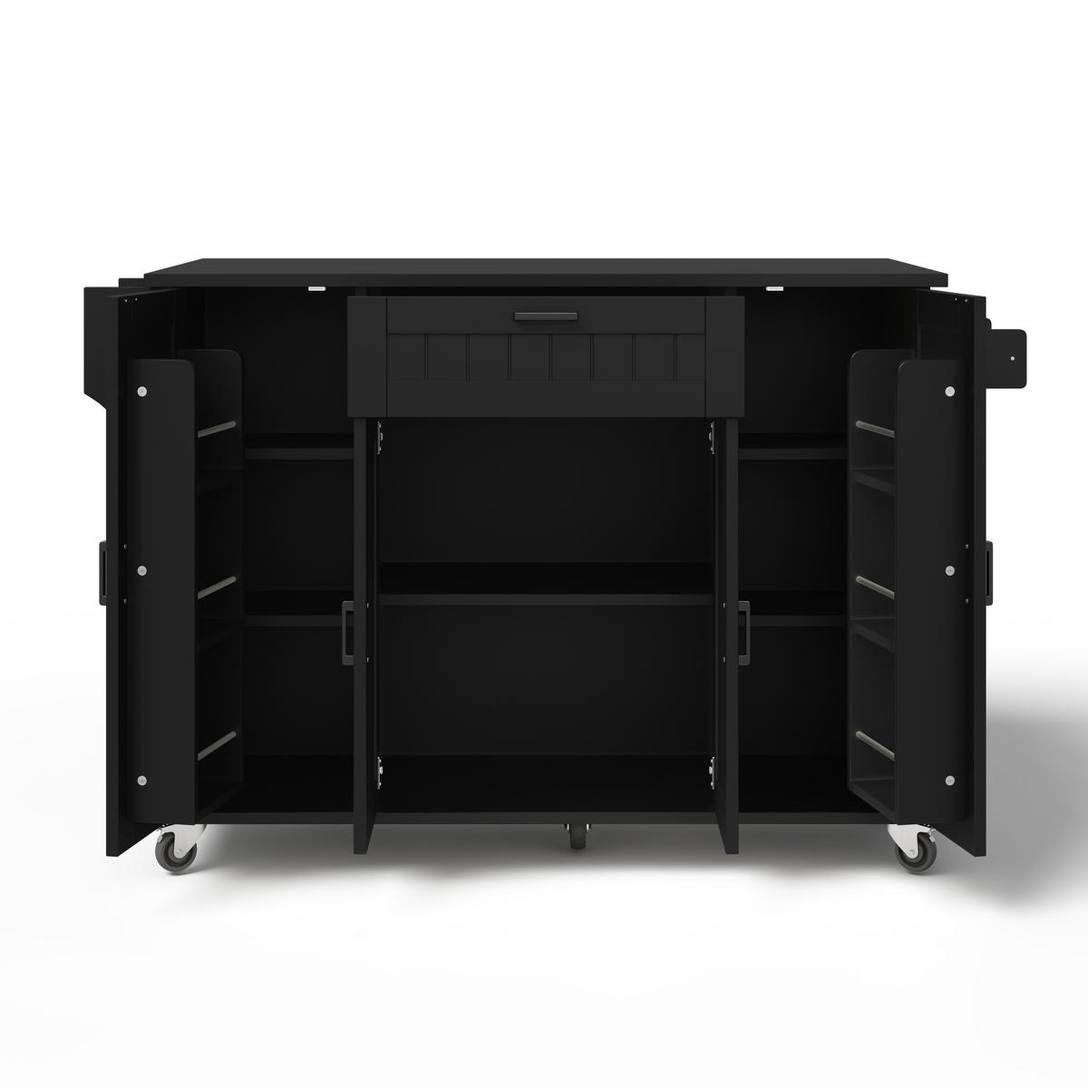 KÜCHENINSEL 120/45(70)/95 cm schwarz mit klappbarer Arbeitsplatte und Rollen - Schwarz, Holzwerkstoff (120/95/70cm) - OKWISH