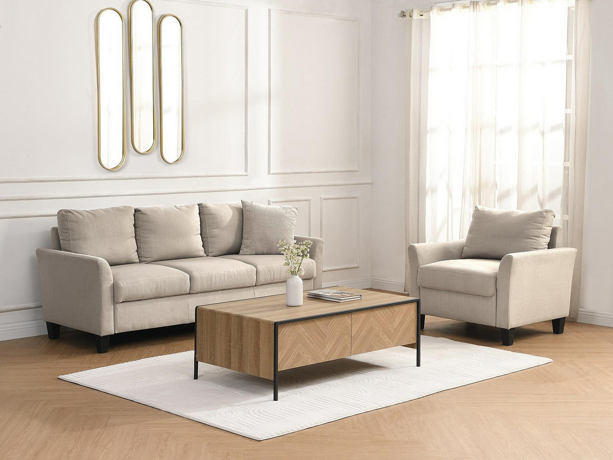 COUCHTISCH mit 2 Schubladen - MDF & Stahl - Holzfarben hell & Schwarz - TUMACO - Naturfarben, Holz (110/63/40cm) - Vente-Unique