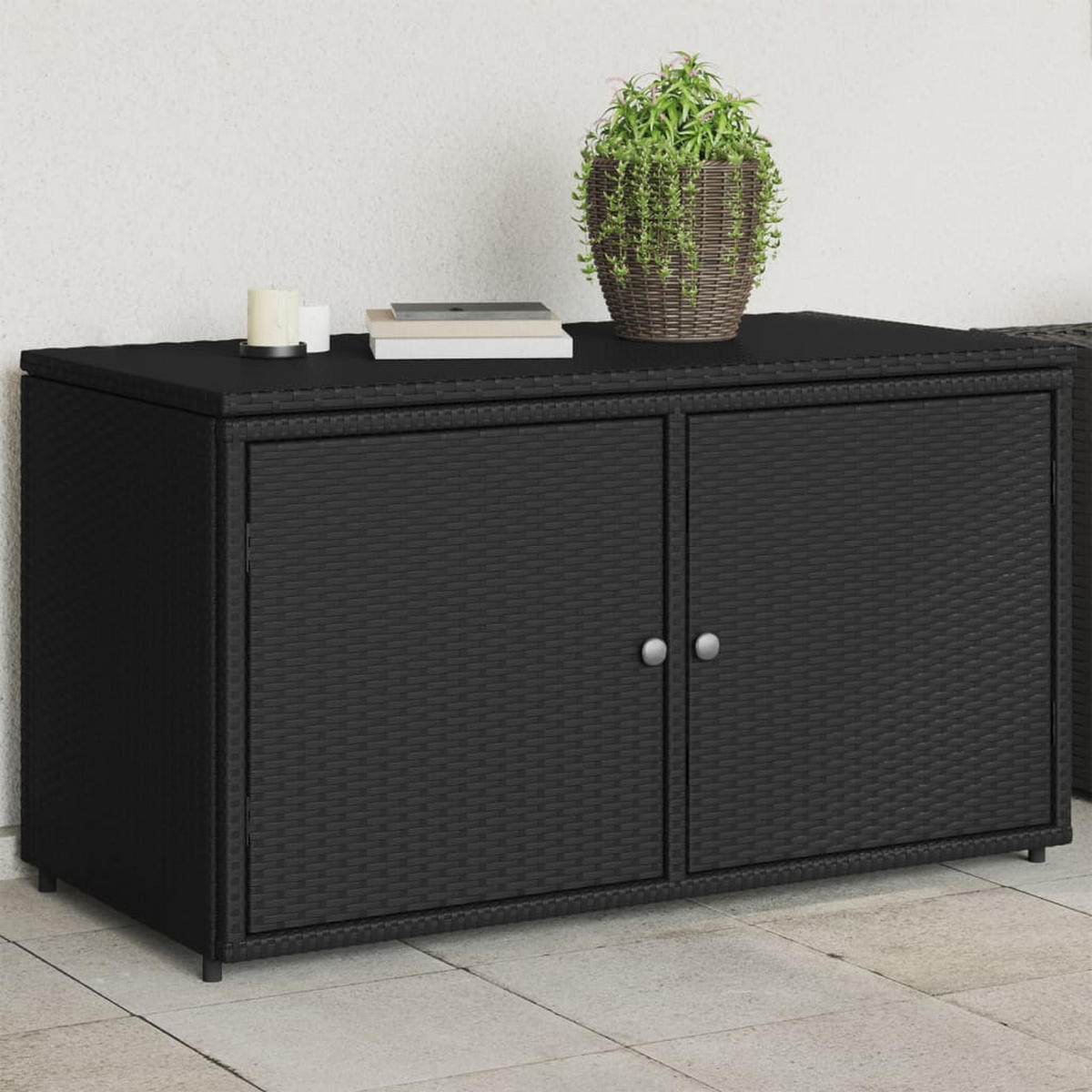 GARTENSCHRANK Schwarz 110x55x60,5 cm Poly Rattan - Schwarz, Kunststoff (110/60.5/55cm) - furnicato