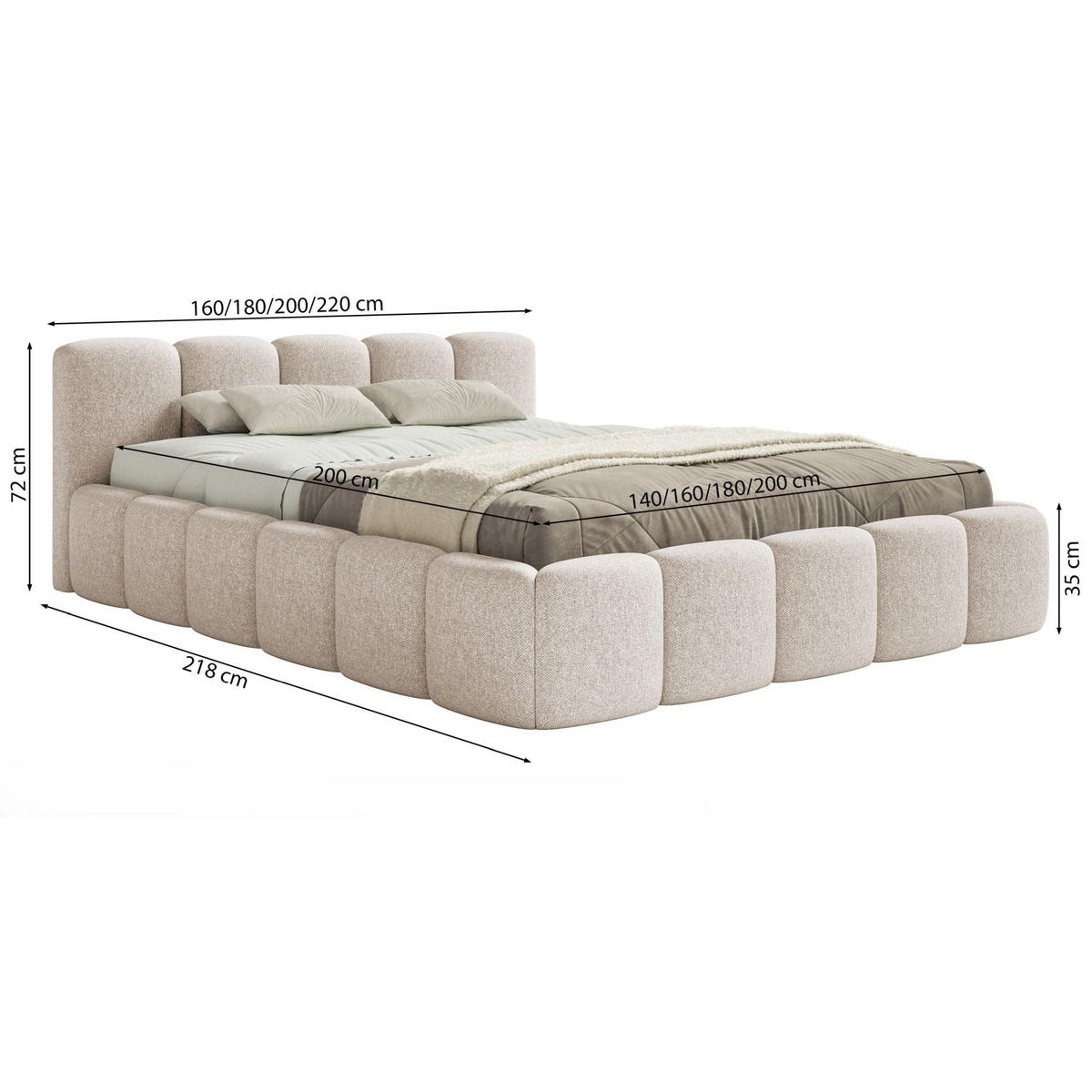 POLSTERBETT Cloudy Low Graphitgrau 160x200 cm - Graphitfarben, Kunststoff/Textil (160/200cm) - Selsey