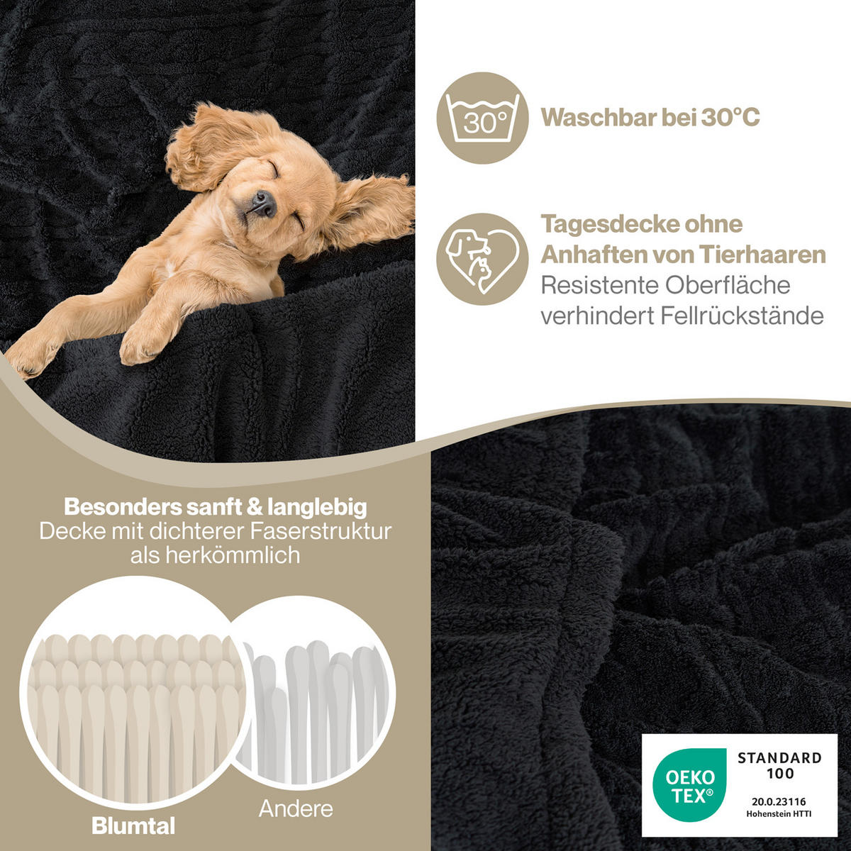 KUSCHELDECKE 230/270 cm, Schwarz - Schwarz, Textil (230/270cm) - Blumtal