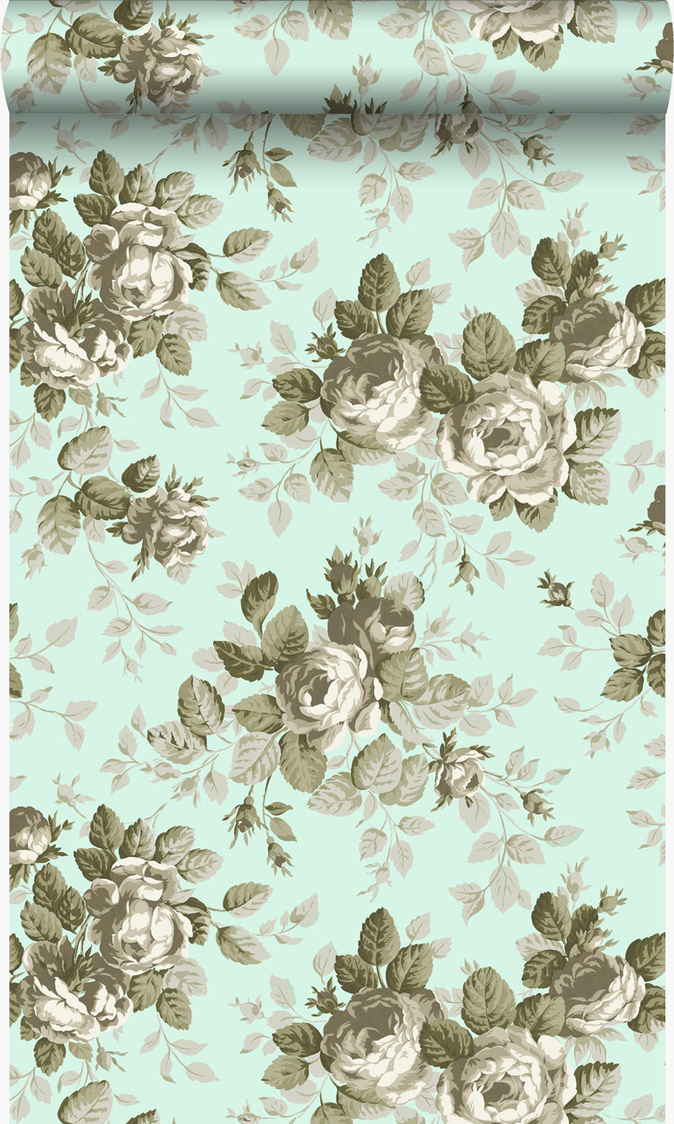 TAPETE Rosen 53 cm x 10.05 m - Grün, Papier (53/1000cm) - Origin Wallcoverings
