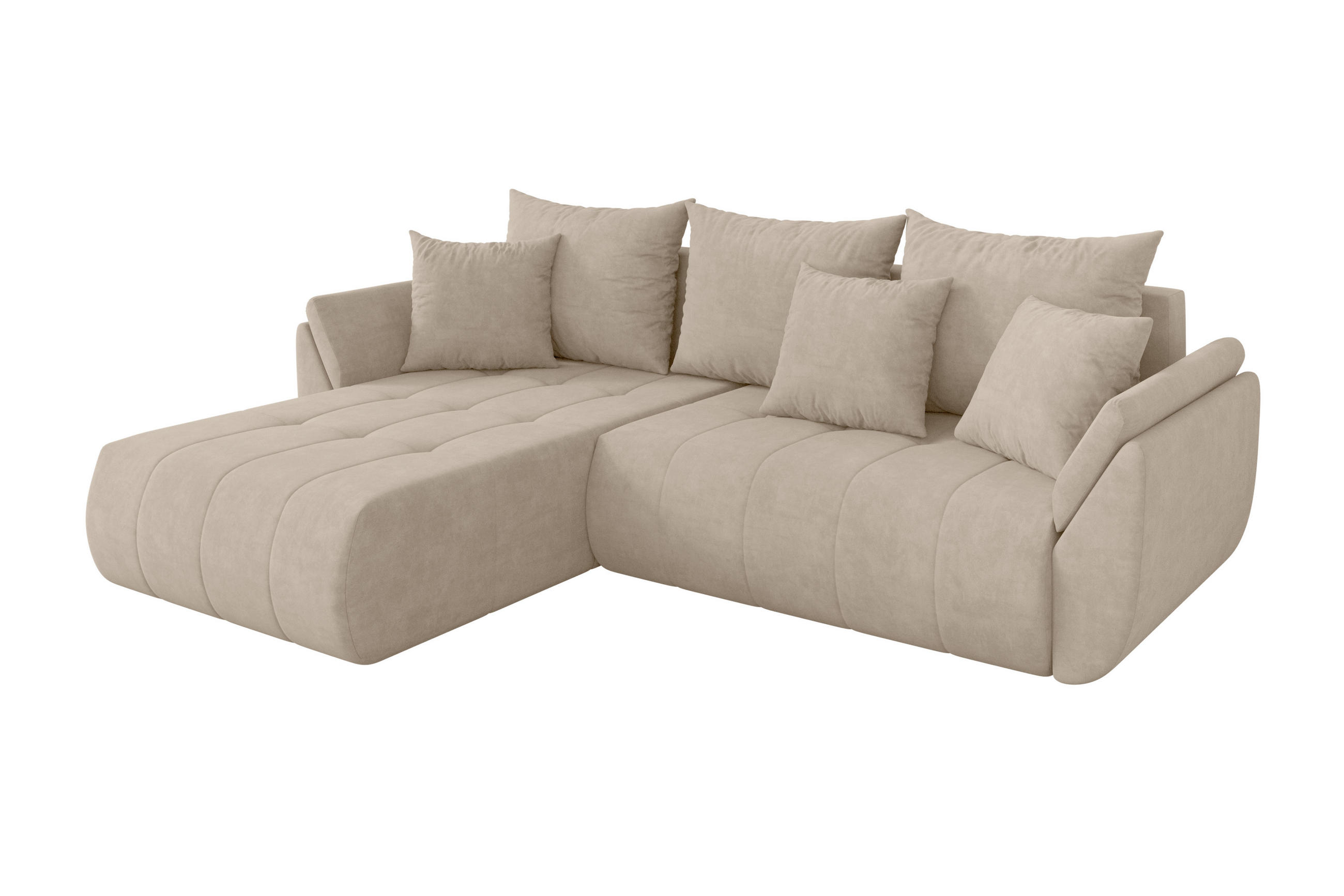 ECKSOFA mit Schlaffunktion Ottomane Links TOKO-L 277x194x86 Beige Velours - Schwarz/Sahara, Holzwerkstoff/Kunststoff (277/194cm) - ALTDECOR
