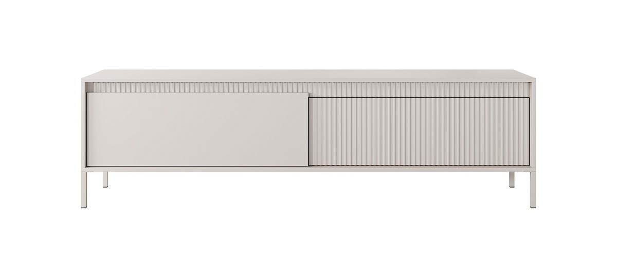 TV LOWBOARD SENSO, Geriffelte MDF-Fronten, Push-to-Open, Metallbeine, 40x188x54 cm, Beige - Beige/Creme, Holz/Holzwerkstoff (188/54/40cm) - DomoHome