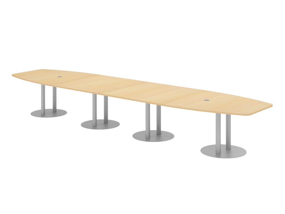 KONFERENZTISCH XXL KT52 130/520/74 cm in Ahornfarben/Säule in Silberfarben - Silberfarben/Ahornfarben, Holzwerkstoff (130/520/74cm) - bümö