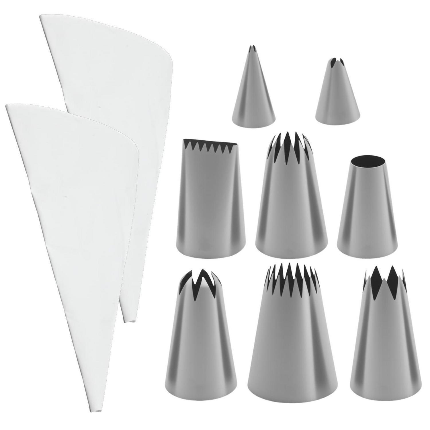 SPRITZBEUTEL Set 10-teilig mit 8 Edelstahl-Tüllen 40 cm - Silberfarben, Textil (15.7/1/40cm)