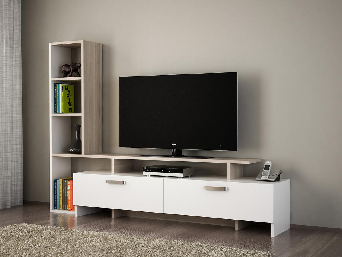 WOHNWAND Simal Weiß Cordoba - Beige/Silberfarben, Holzwerkstoff (168.2/120/29cm) - moebel17