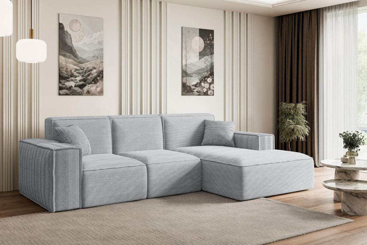ECKSOFA Ottomane Rechts SERRA-L - 266x165x73 cm Grau Cord - Schwarz/Grau, Holzwerkstoff/Kunststoff (266/165cm) - ALTDECOR