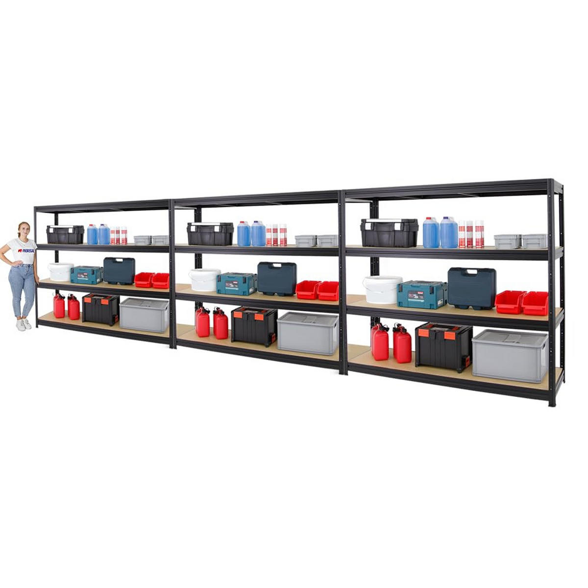 SCHWERLASTREGAL Dino 3er-Set mit 3x 180x180x60 cm Fachlast 500 kg Schwarz - Schwarz, Metall (540/180/60cm) - PROREGAL
