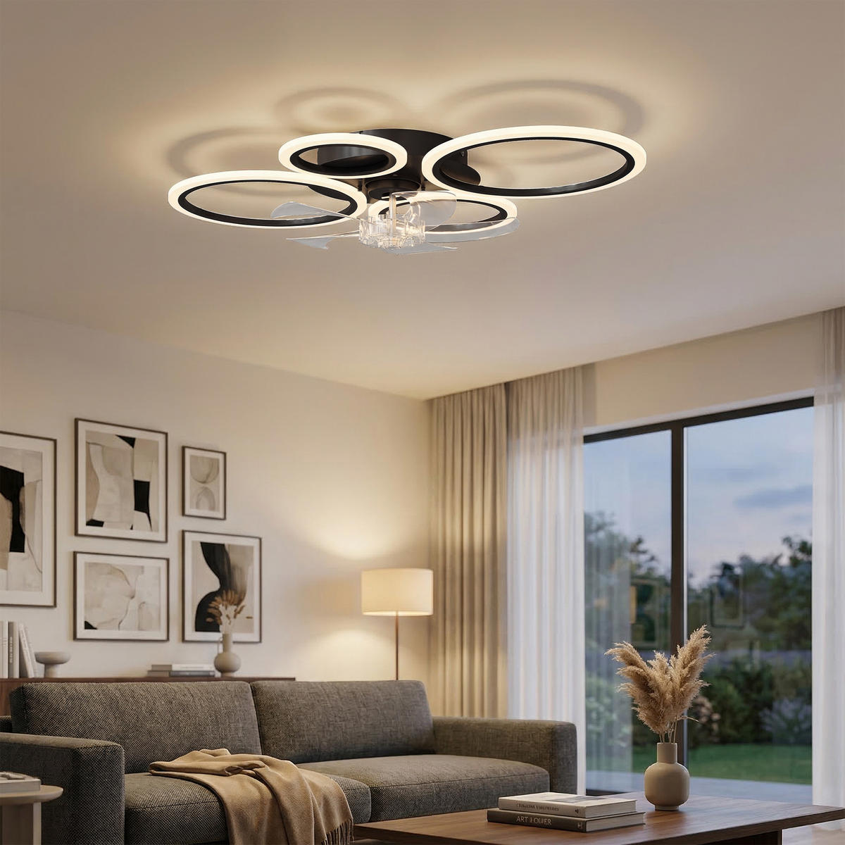 DECKENVENTILATOR-MIT-LICHT Stahl Kunststoff Schwarz - Schwarz, Metall (77/55/13.5cm) - HOMCOM