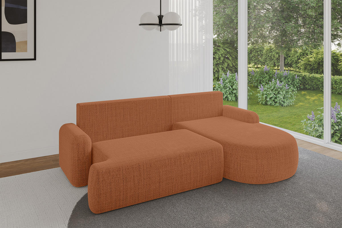 ECKSOFA mit Schlaffunktion und Bettkasten LIRA-L - 264x172x89 Apricot - Orange, Holzwerkstoff/Textil (172/264cm) - ALTDECOR