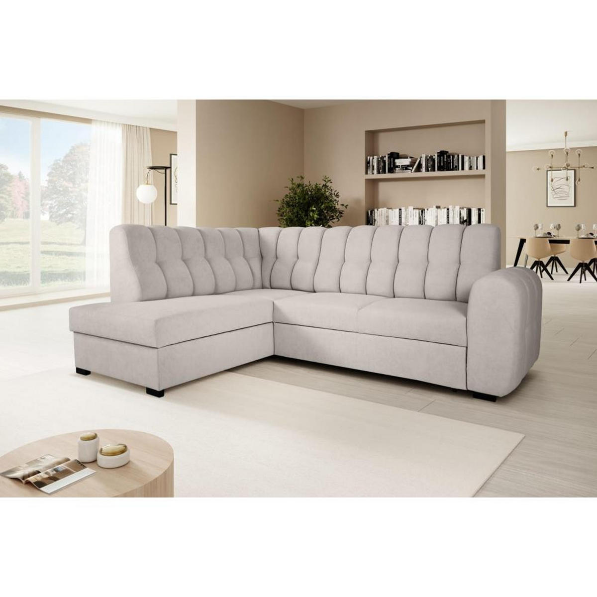 ECKSCHLAFSOFA Zoja links beige - Beige/Schwarz, Textil (261/193cm) - Beautysofa