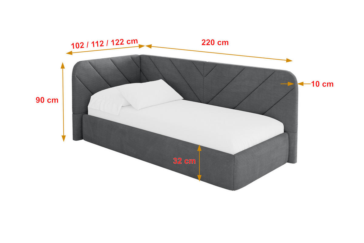 EINZELLBETT Jugendbett mit Bettkasten und Matratze H3/H4, Rechts - FIKY 80x200 Dunkelgrau - Schieferfarben, Holzwerkstoff/Textil (80/200cm) - ALTDECOR