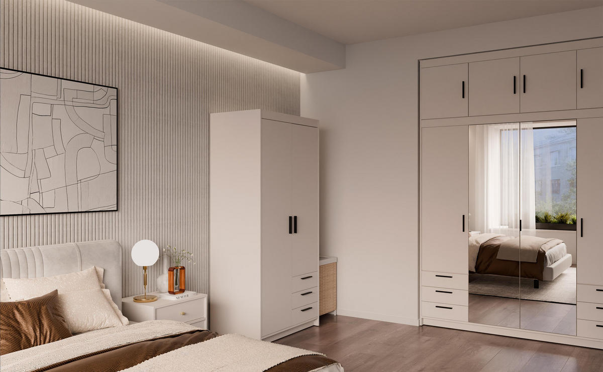 KLEIDERSCHRANK Storicos Beige 89,7/190,5/53 cm - 2T3S Modern mit Schubladen - Beige, Holzwerkstoff/Kunststoff (89.8/190.5/53cm) - AX Living