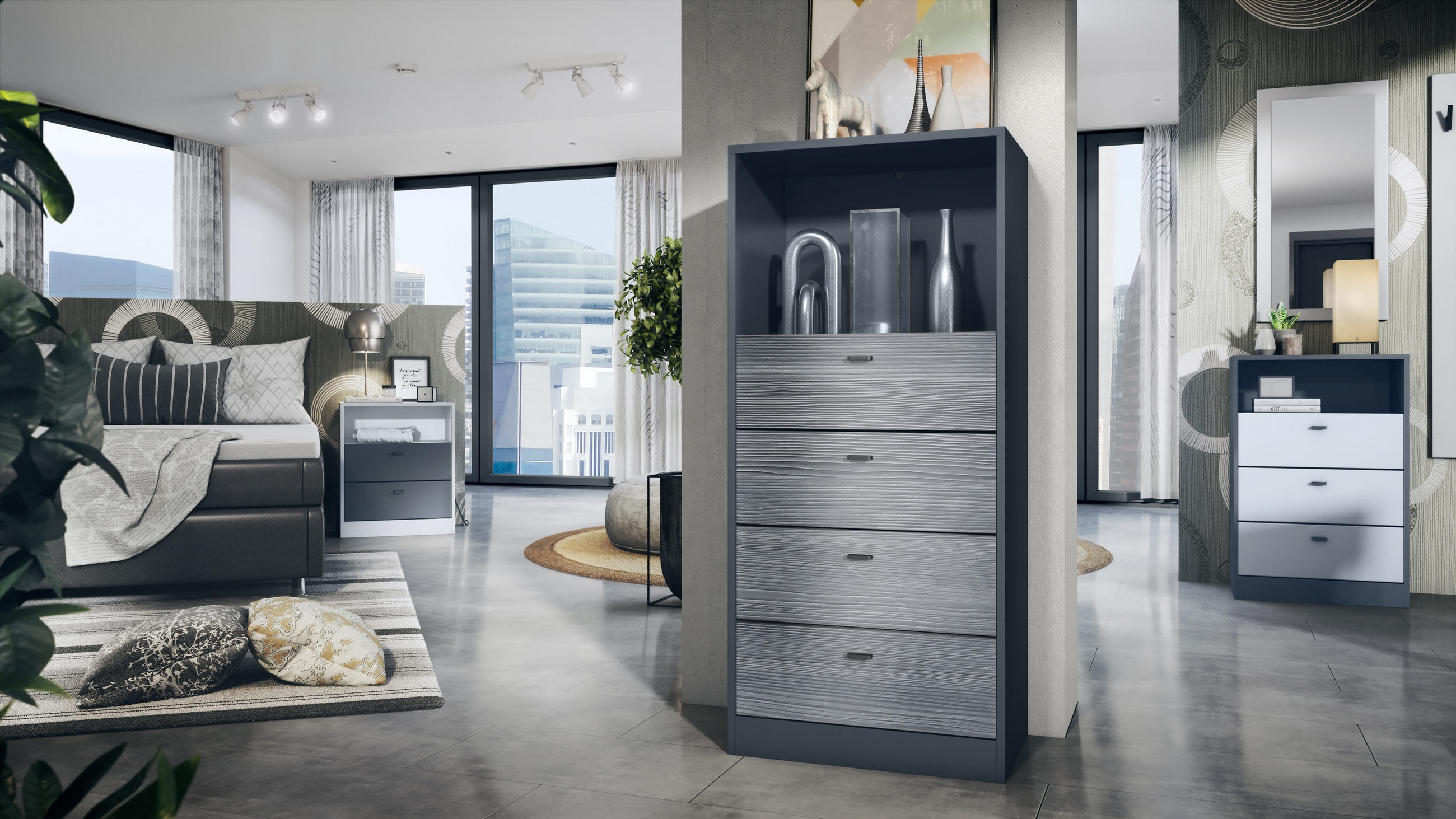 KOMMODE Pino Fronten in Avola-Anthrazit - Anthrazit, Holzwerkstoff (56/125/36cm) - Vladon