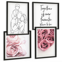 BILDER SET 4er Set - 50x50 cm & 40x60 cm Schwarzer Rahmen - Rosensträuße als Familienzeichnung - Schwarz, Kunststoff (50/50cm) - TULUP