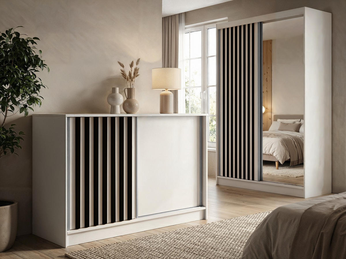KOMMODE Neli 120 cm, mit Lamellen, weiß, schwarz - Schwarz/Weiß, Kunststoff (121/85/44cm) - Margaret Hadas24