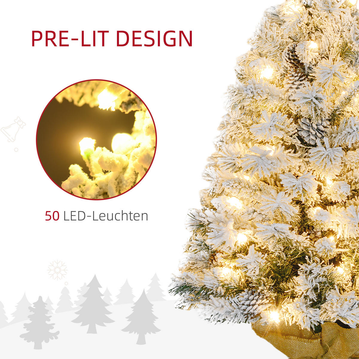 KÜNSTLICHER Weihnachtsbaum, 92 cm Christbaum mit 133 Spitzen LED-Lichterketten - Grün, Kunststoff/Metall (92cm) - HOMCOM