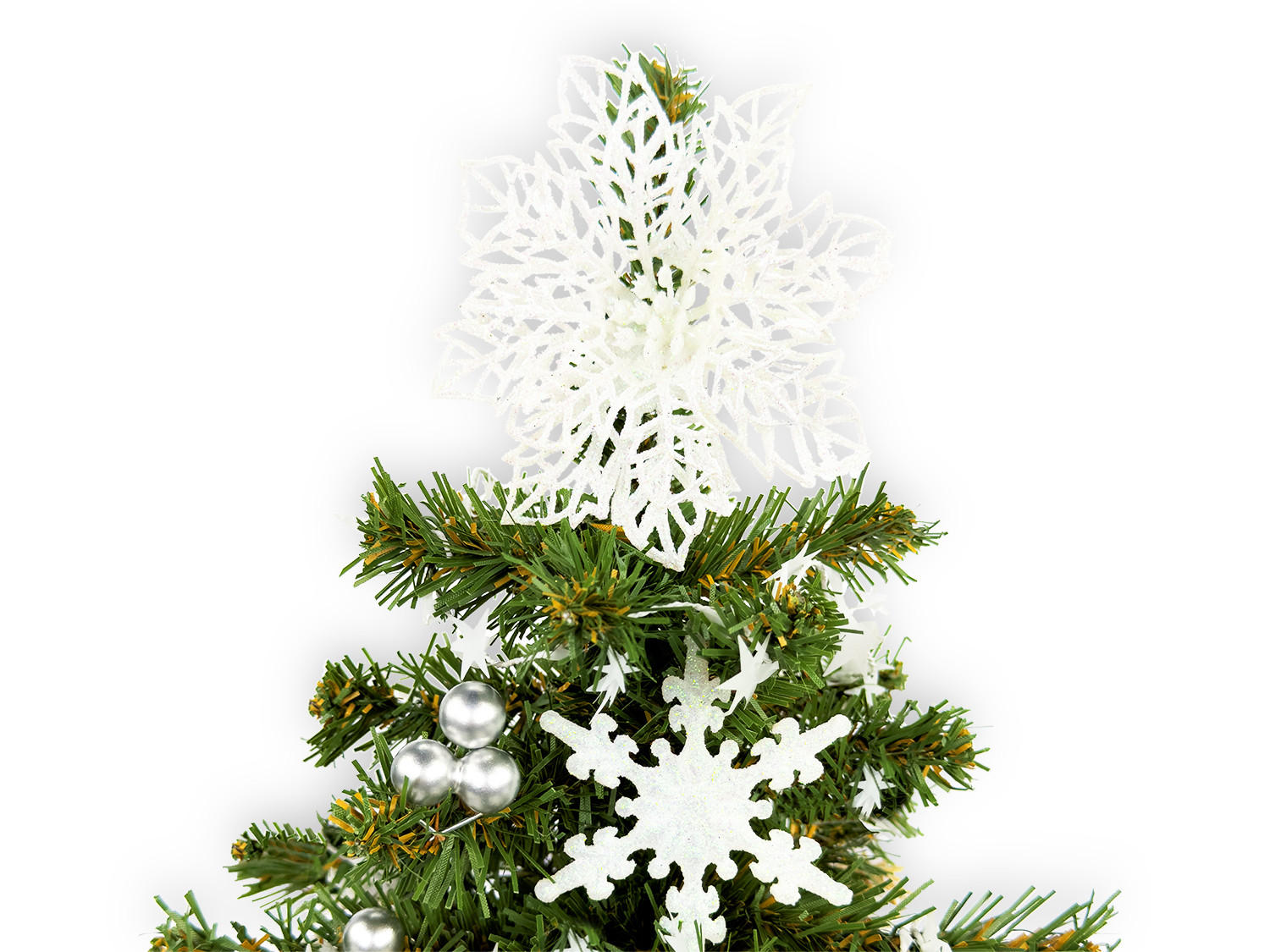 LAALU WEIHNACHTSBAUM geschmückt künstlich mit 13 Ornamenten TINY 1 in Topf 25 cm - Silberfarben/Weiß, Kunststoff (25cm) - LAALU