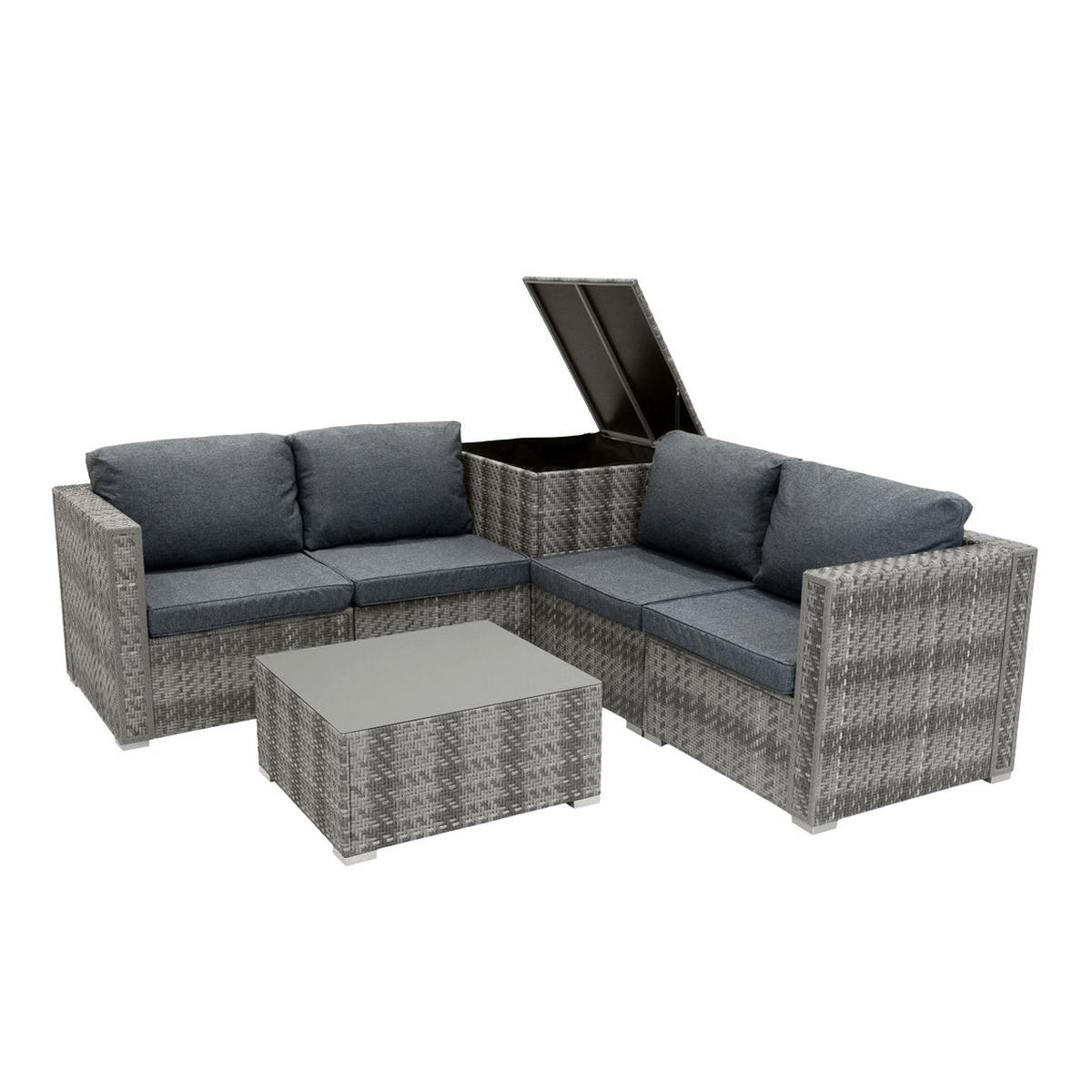 LOUNGEGARNITUR MODULAR Rattan 6-teiliges Grau - Grau, Kunststoff - Jardi