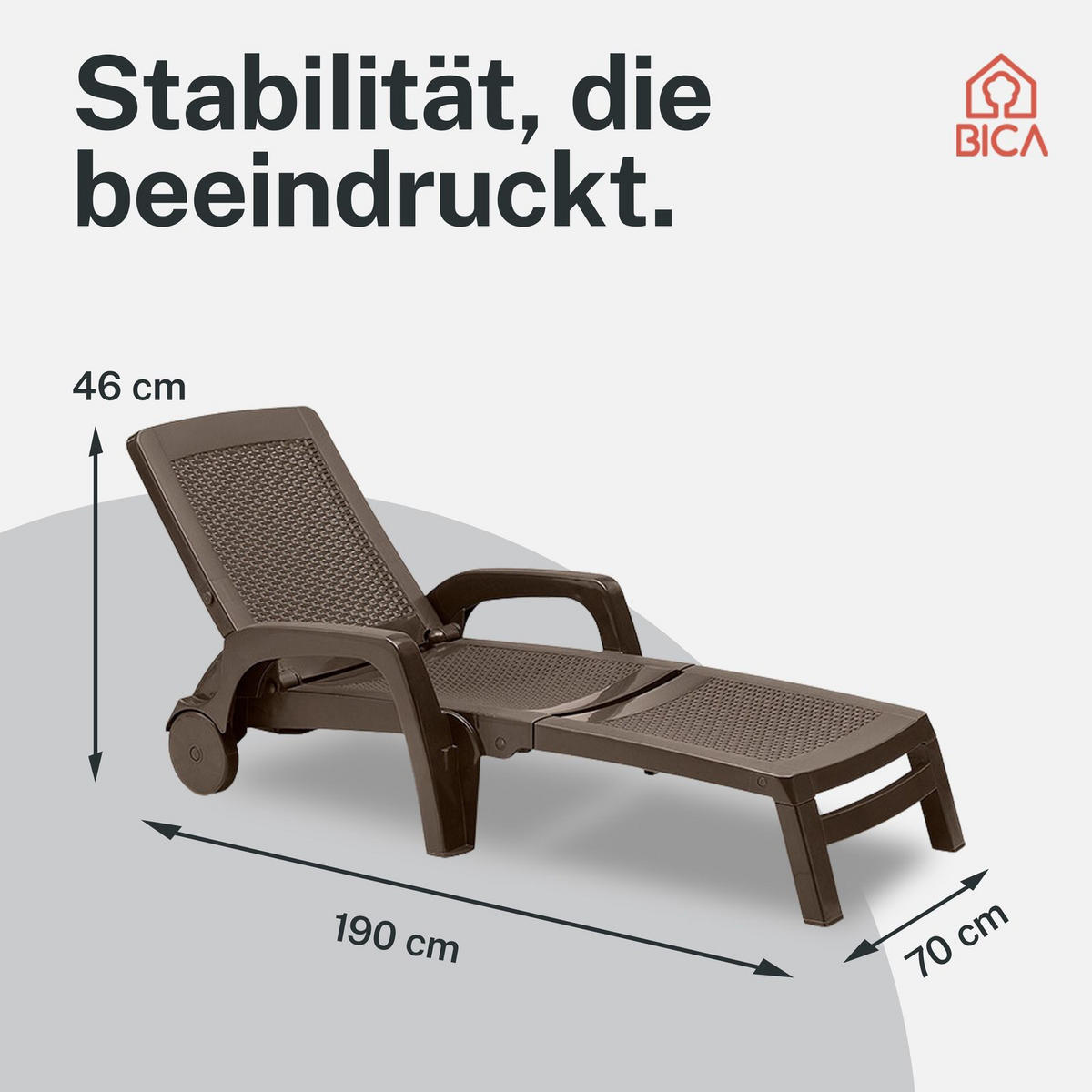 SONNENLIEGE Cancun in braun mit Rollen - Braun, Kunststoff (70/46/190cm) - BICA