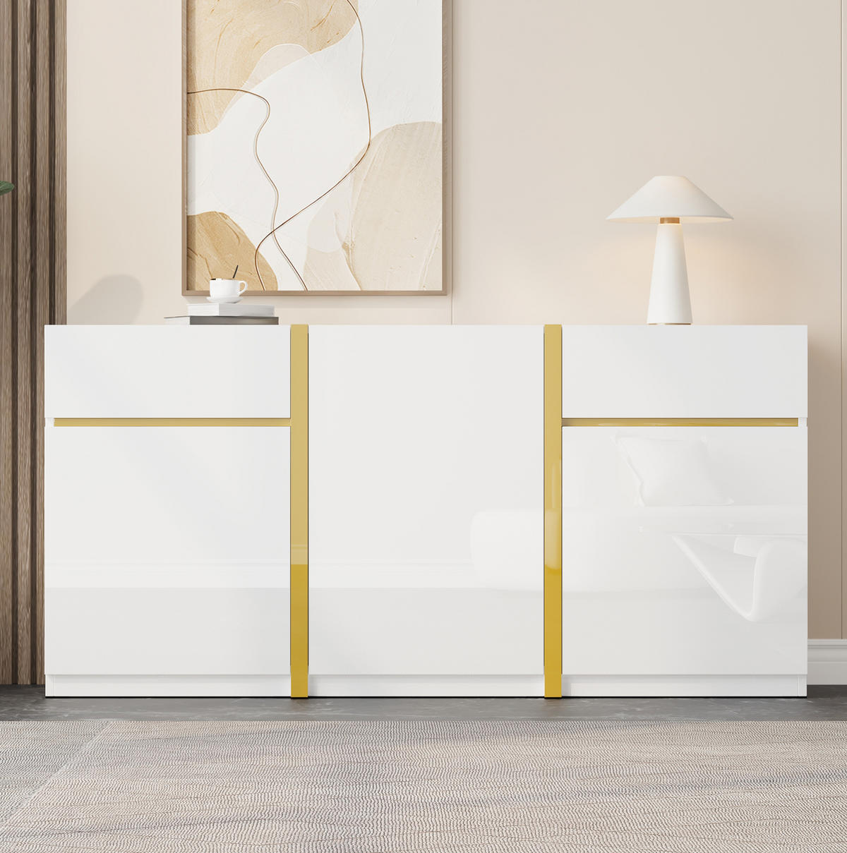 SIDEBOARD 160/40/78 cm mit 3 Türen & 2 Schubladen in Weiß Hochglanz - Weiß, Holzwerkstoff (160/78/40cm) - BEAOK