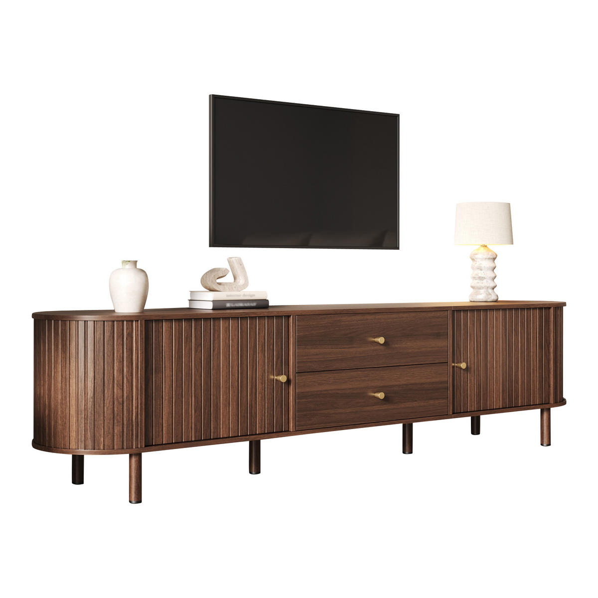 TV-ELEMENTLOWBOARD 180x40x58cm Holzoptik-Nussbaum mit Schiebetüren und Schubladen - Walnussfarben, Holz (46.51/18.01/75.79cm) - Raelunyi