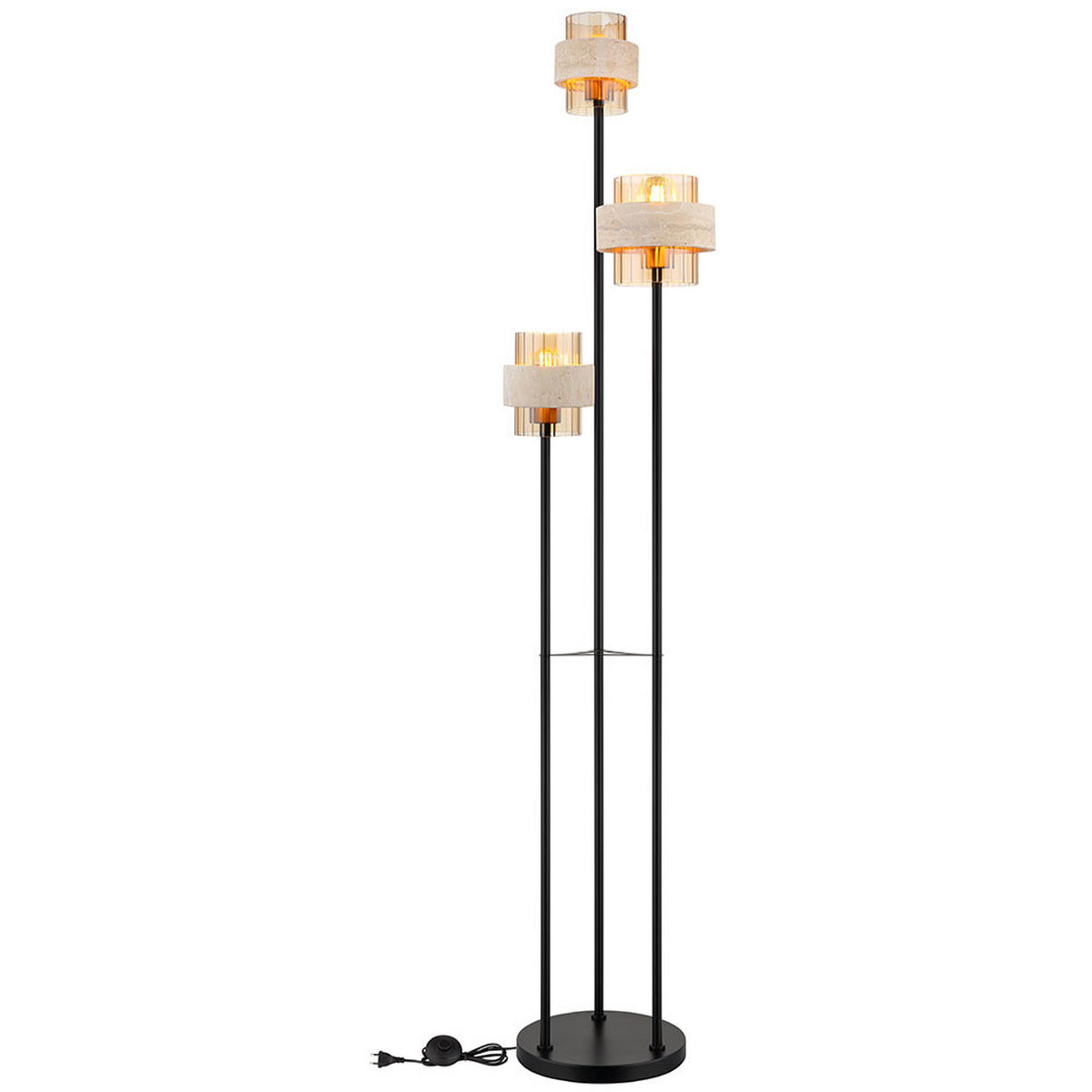 LED STEHLEUCHTE DAREN Metall Glas Schwarz, 3-flammig, E27 - Schwarz, Glas (34/34/167cm) - Globo Lighting