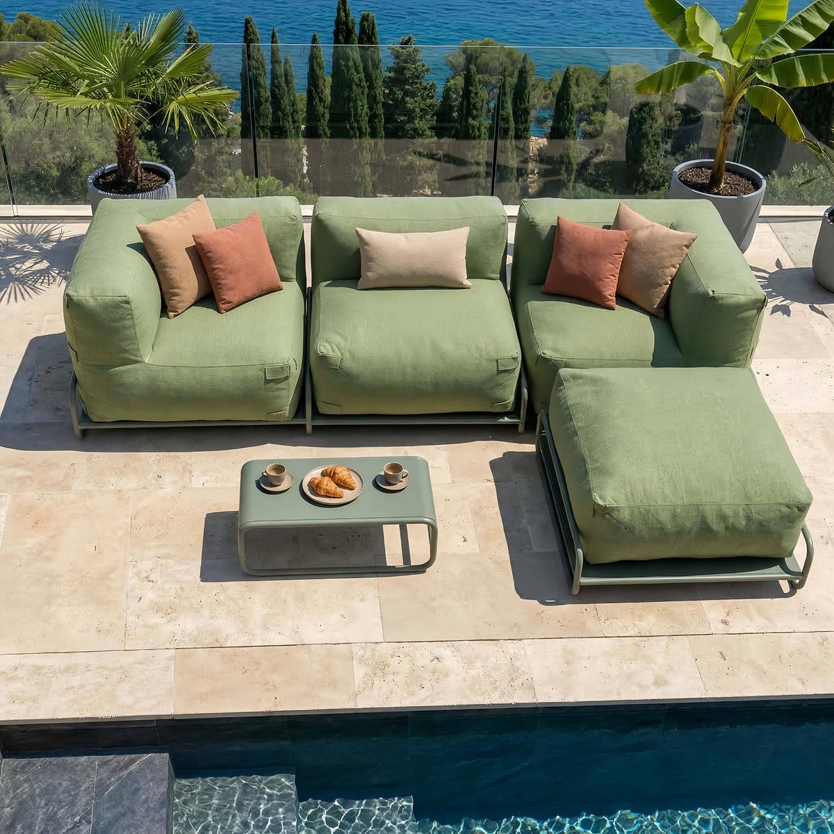 GARTENMÖBEL modularer Mixi 4er-Set, kaktusgrun - Grün, Textil - Oviala