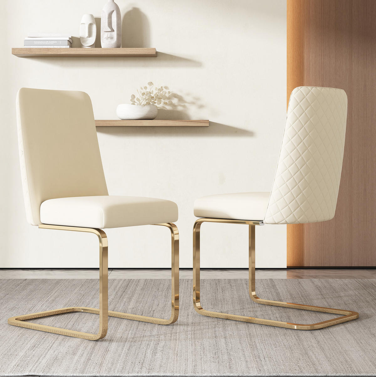 ESSZIMMERSTUHL 2er-Set Samt Beige mit Metallbeinen - Beige, Metall (45/88/52cm) - Meubliv