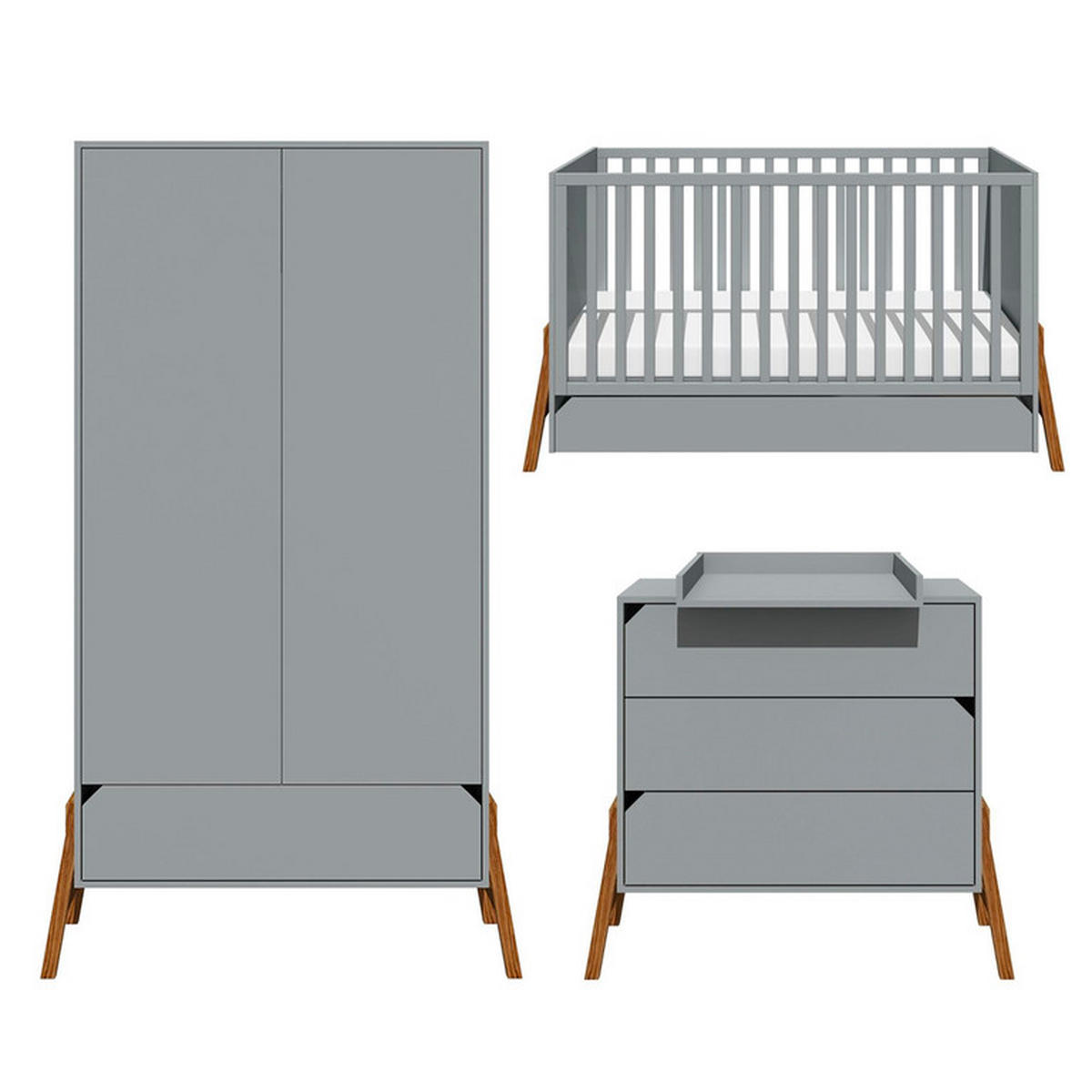 POKOJ PRO MIMINKO 3DÍLNÝ Grey - šedá, kompozitní dřevo (161/90/75cm) - Petits-meubles