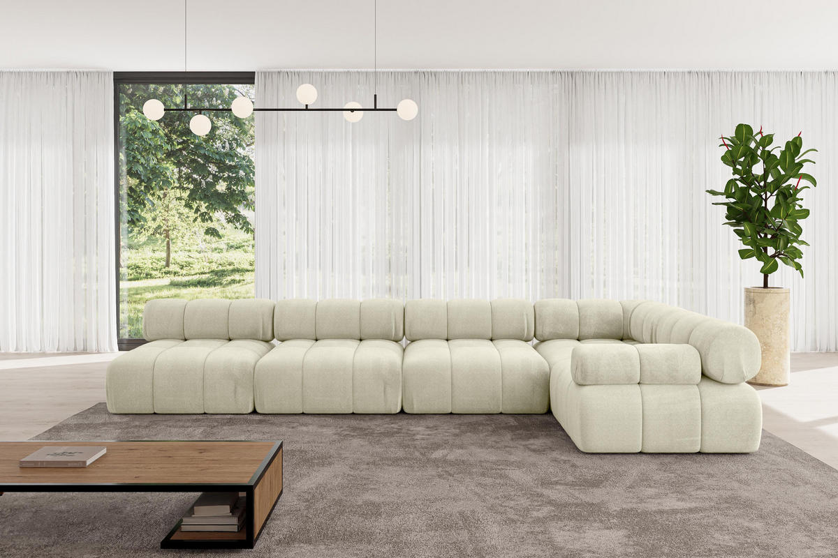 ECKSOFA modulares Sofa Mende-L3 - 380x190x70 cm Beige Velours - Beige, Holzwerkstoff/Textil (380/190cm) - ALTDECOR