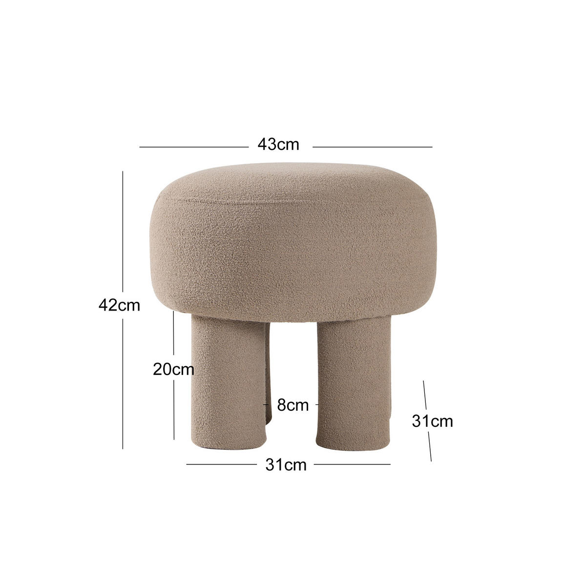 POUF Wolle Taupe - Beige, Textil (42.5/42/42.5cm) - Nordlys