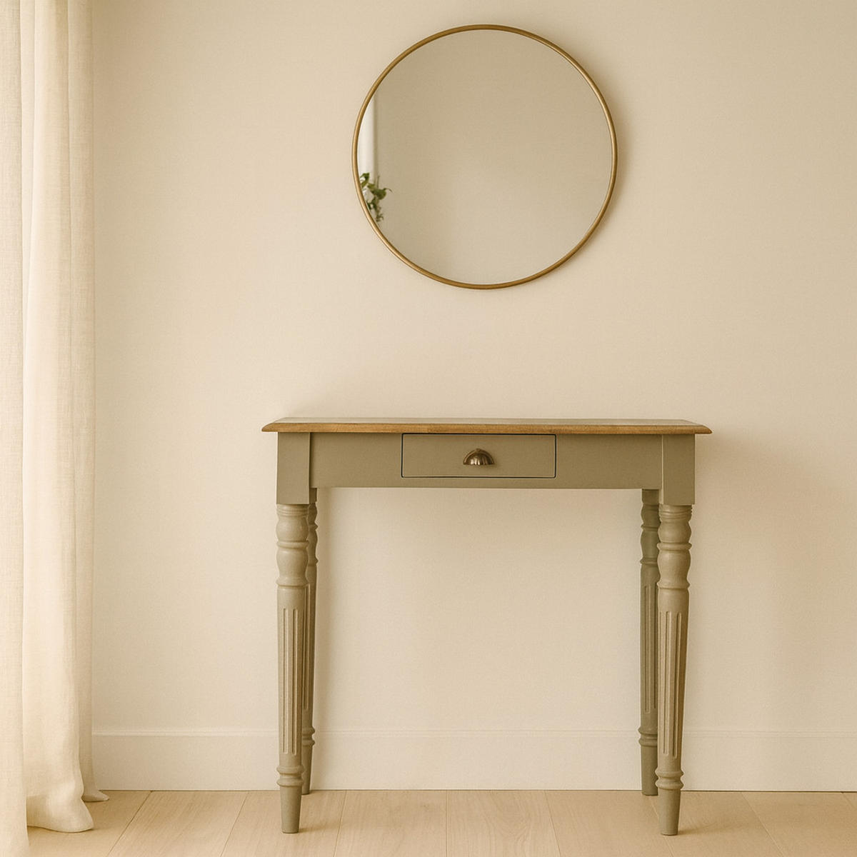 SCHREIBTISCH Finesse, 1 Schublade, Grey und Beige - Messingfarben/Multicolor, Mangoholz/Holz (45/80/78cm) - Artisan Furniture