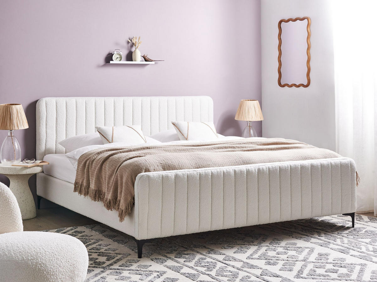 POLSTERBETT mit Lattenrost 180x200 cm Weiß Lunan - Creme, Textil (180/200cm) - Beliani