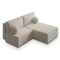 ECKSOFA VARNA P Creme Kordstoff mit Schlaffunktion - Creme, Holz (196/158cm) - MASSENO