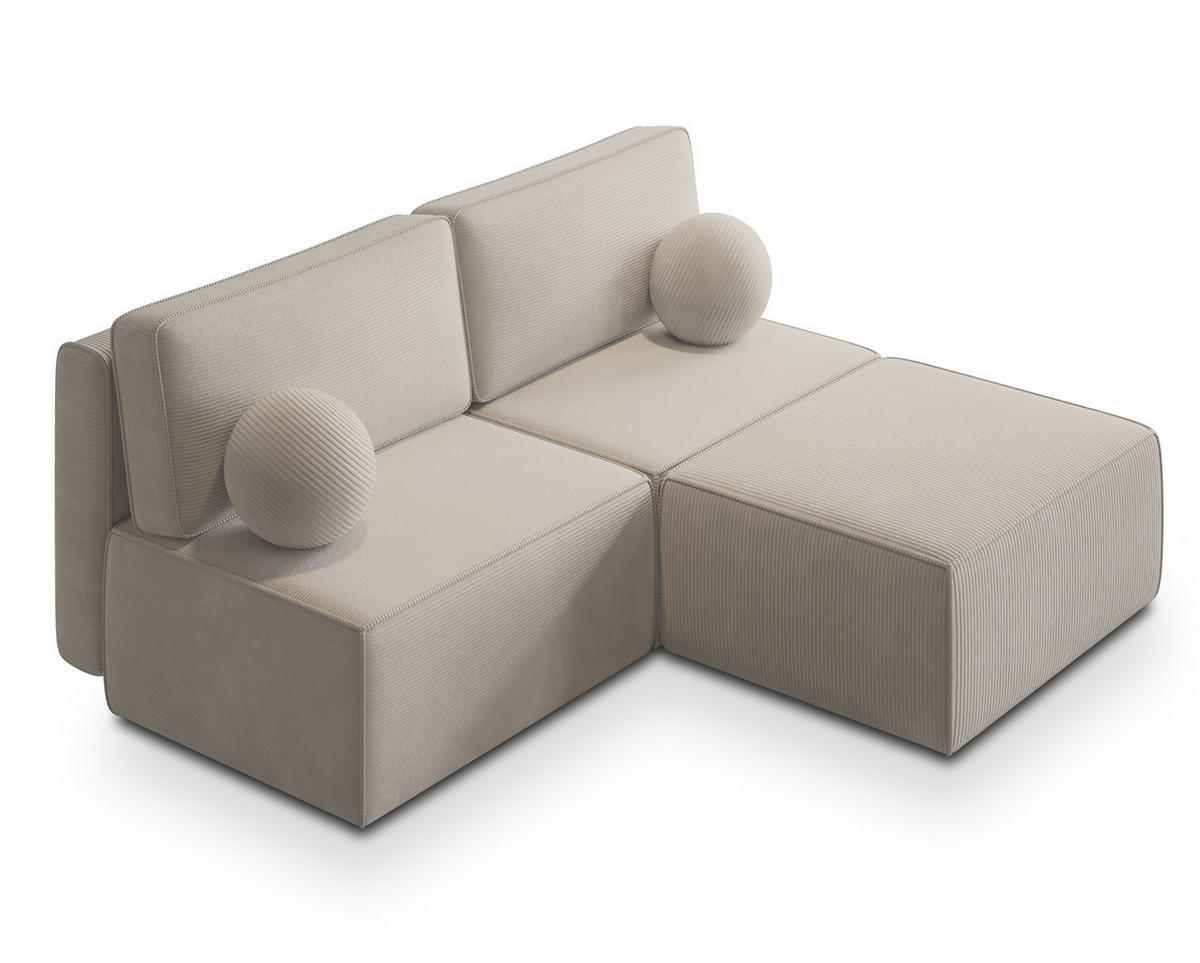 ECKSOFA VARNA P Creme Kordstoff mit Schlaffunktion - Creme, Holz (196/158cm) - MASSENO