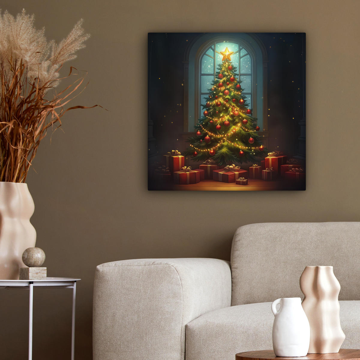 LEINWANDBILD Weihnachtsbaum - Geschenk - Winter 50x50 cm - Grün, Textil (50/50cm) - MuchoWow